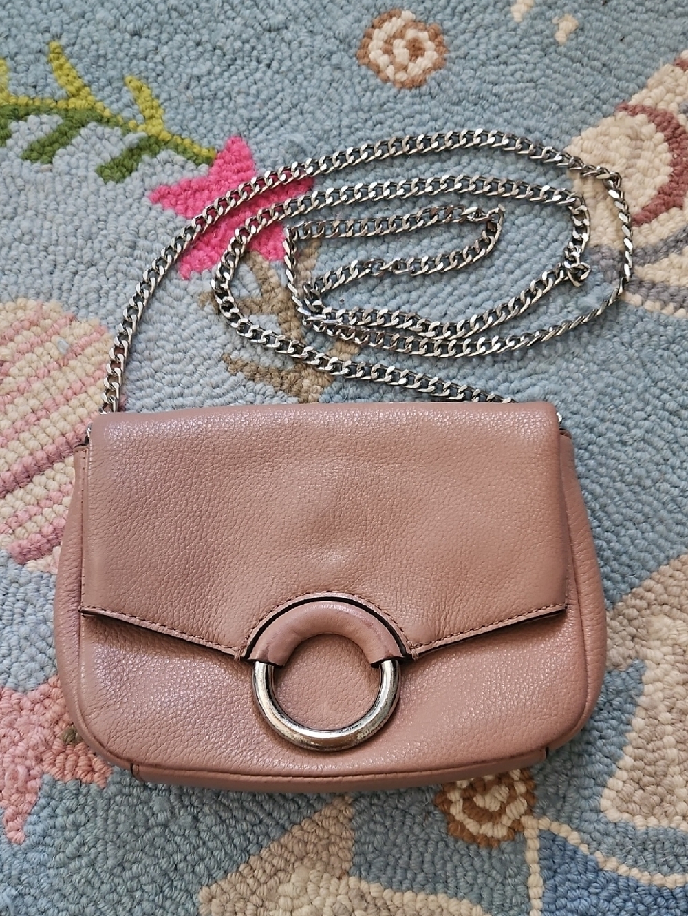 Vince Camuto Adina Pink Leather Chain Crossbody Bag with Ring Accent
